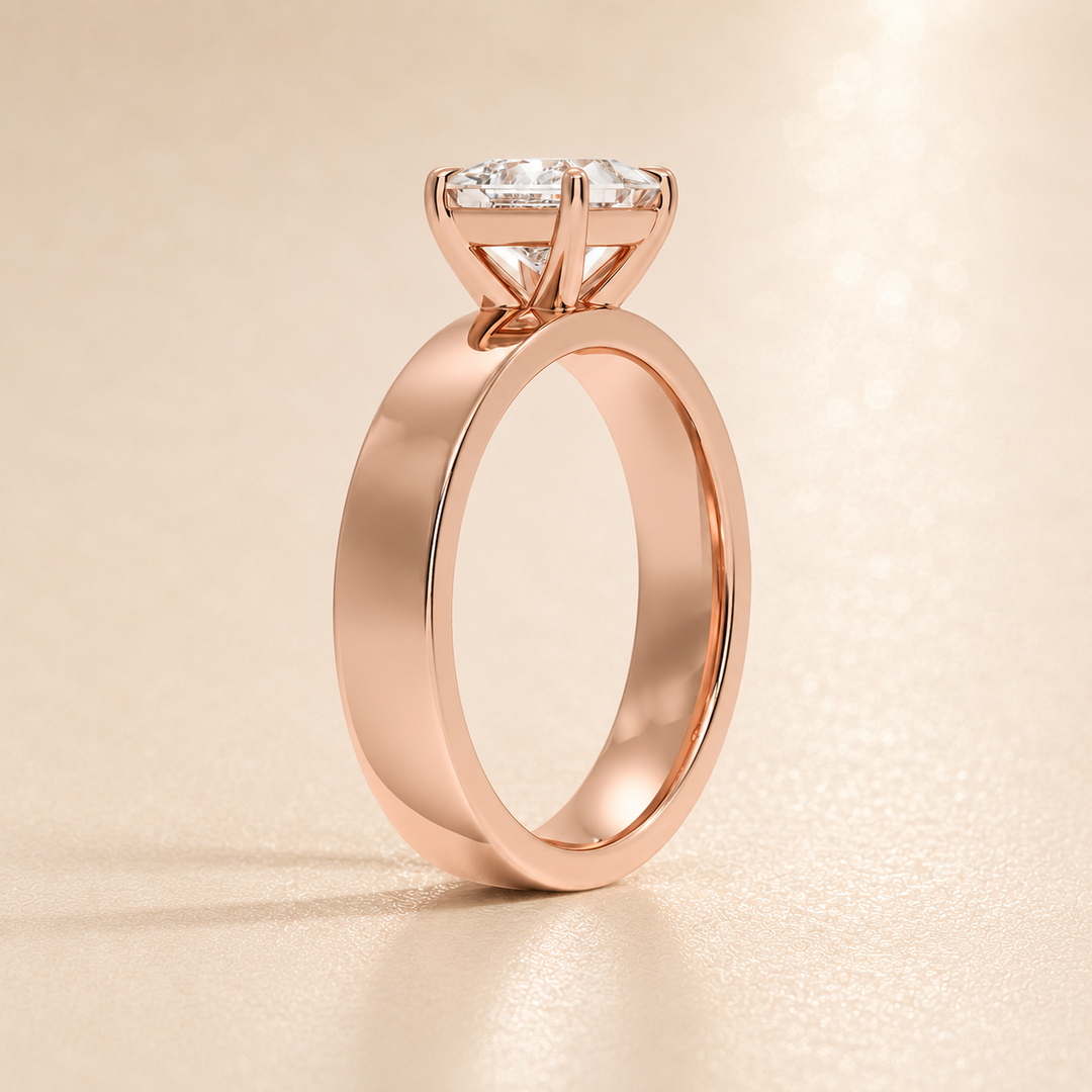 4mm Cigar band Prong set Solitaire Ring in Rose Gold