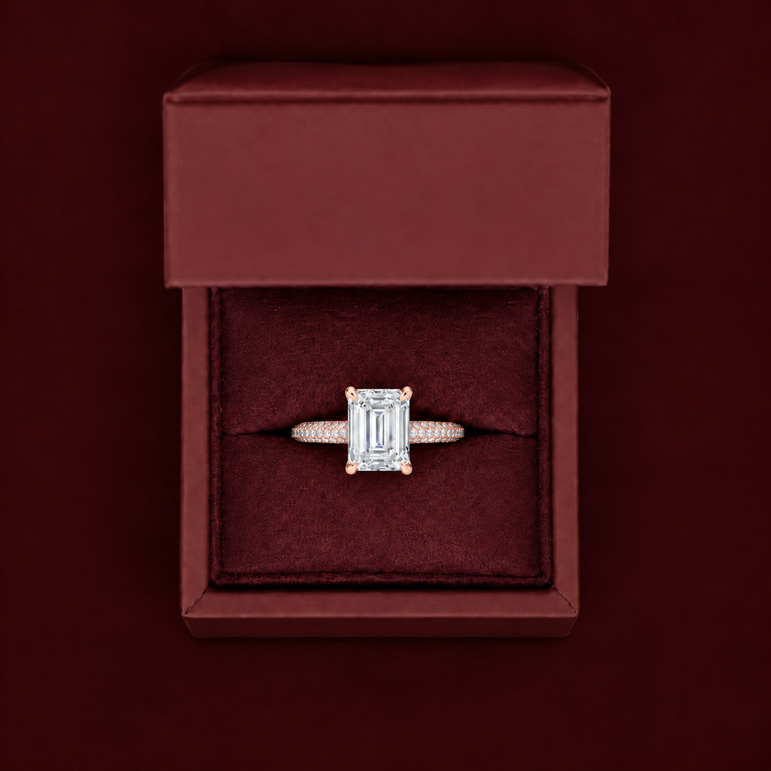 Micro Pave band Solitaire Ring in Rose Gold