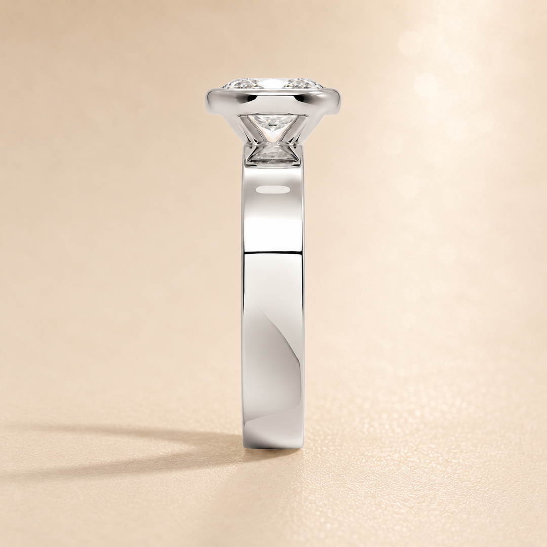 4mm Cigar band Bezel set Solitaire Ring in Silver