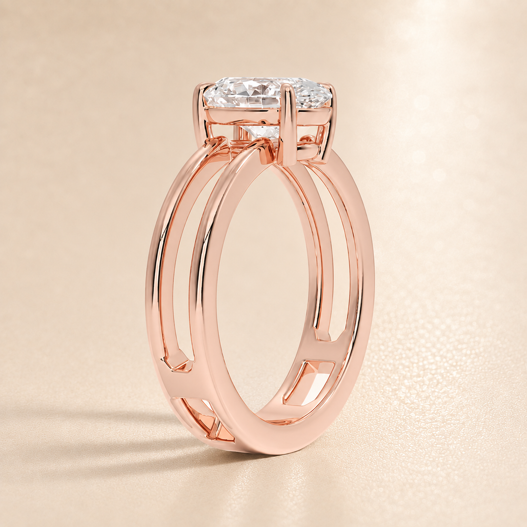 Open Double Band Solitaire Ring in Rose Gold