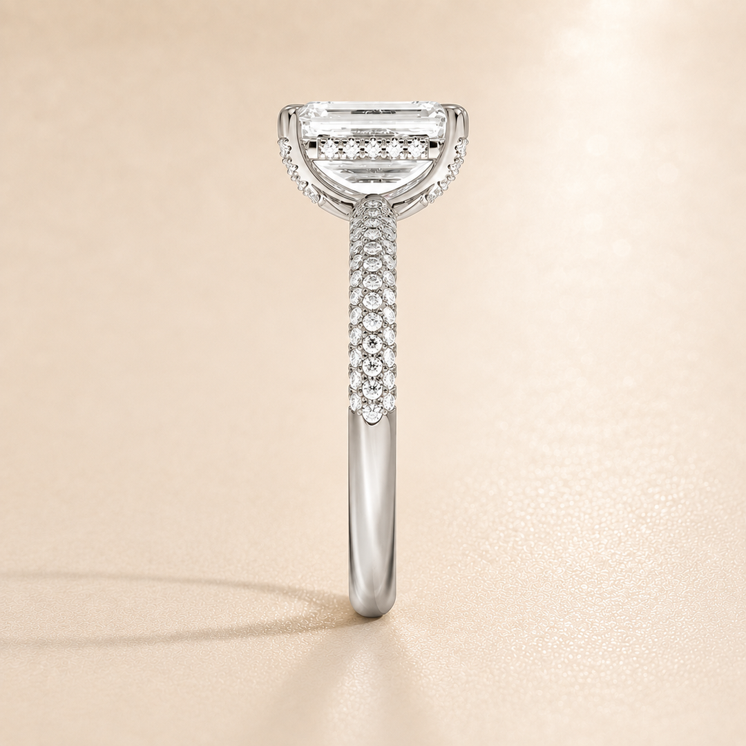 Micro Pave band Solitaire Ring in White Gold