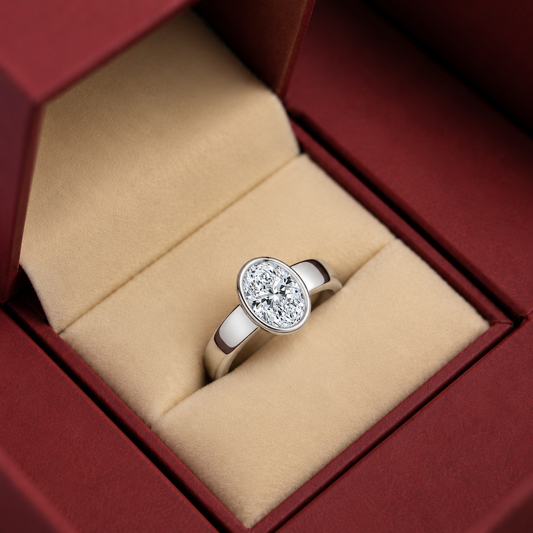 4mm Cigar band Bezel set Solitaire Ring in Silver