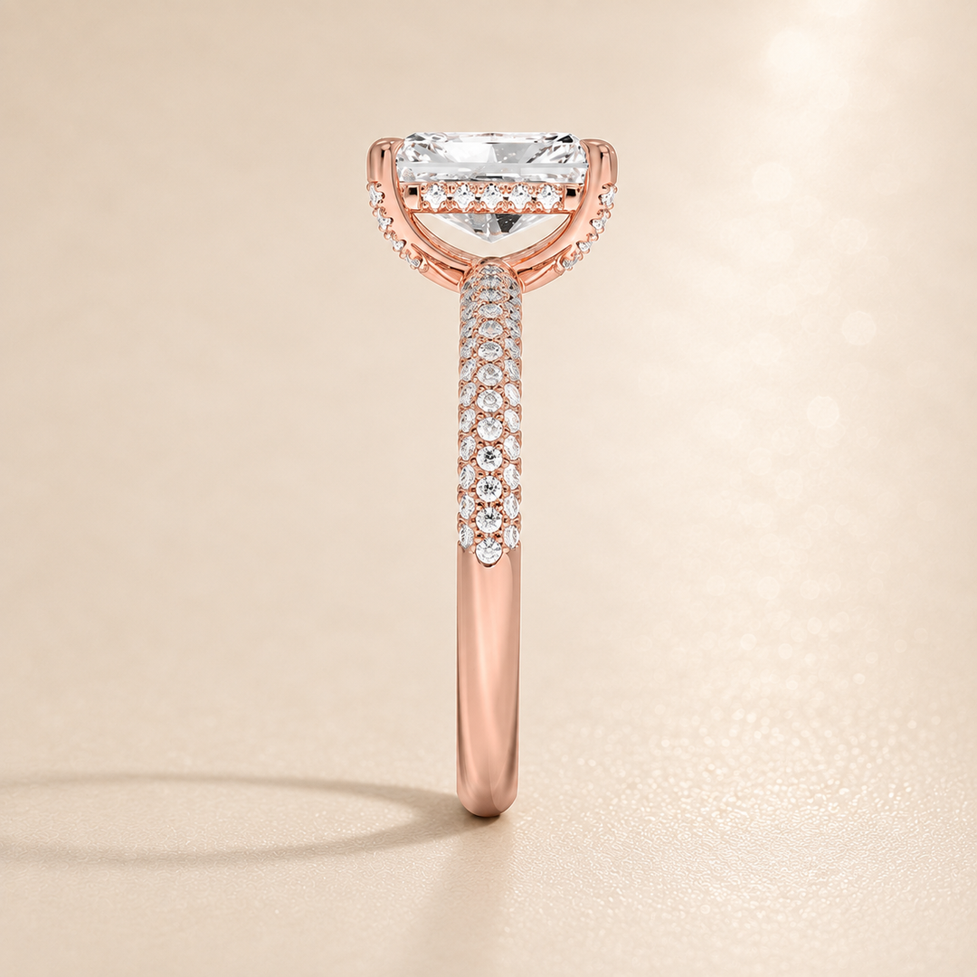 Micro Pave band Solitaire Ring in Rose Gold