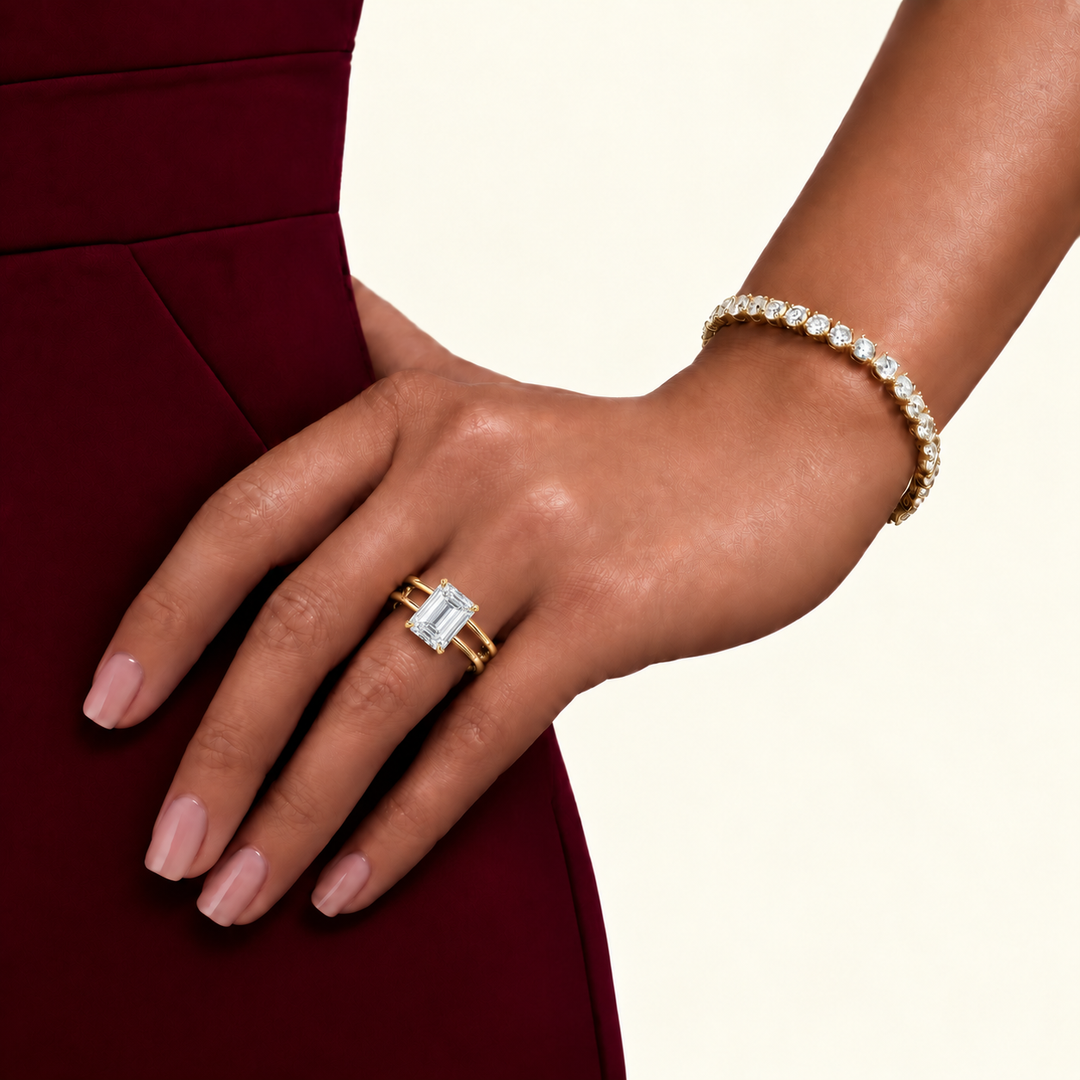 Open Double Band Solitaire Ring in Yellow Gold