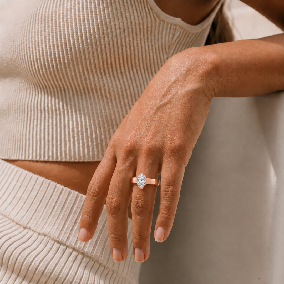 4mm Cigar band Bezel set Solitaire Ring in Rose Gold