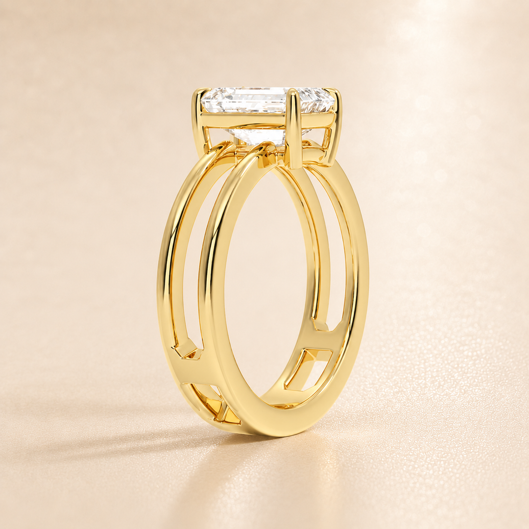 Open Double Band Solitaire Ring in Yellow Gold