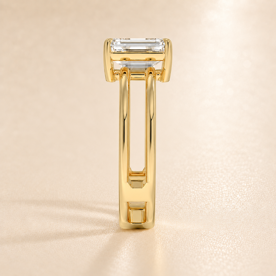 Open Double Band Solitaire Ring in Yellow Gold