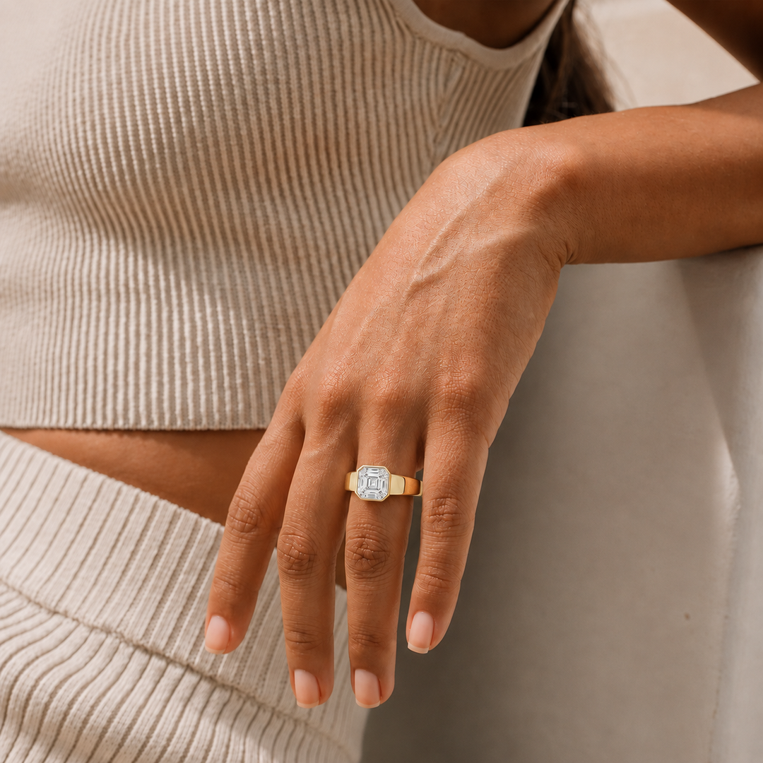4mm Cigar band Bezel set Solitaire Ring in Yellow Gold