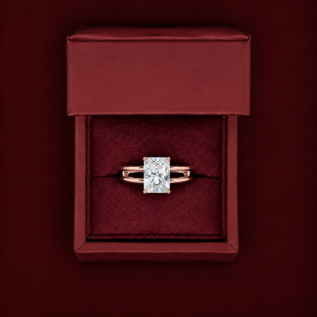 Open Double Band Solitaire Ring in Rose Gold