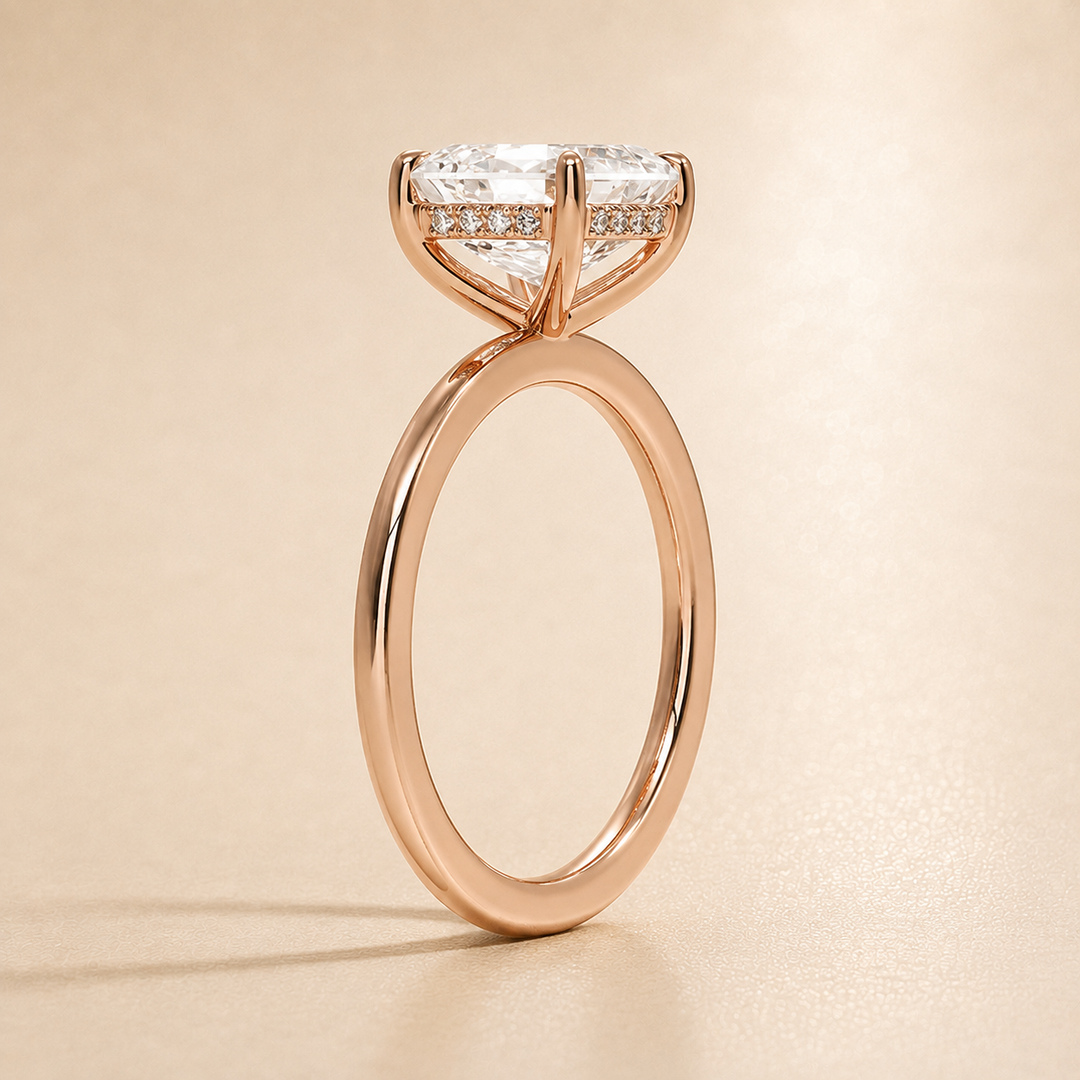 Hidden Halo Solitaire Diamond Ring in Rose Gold