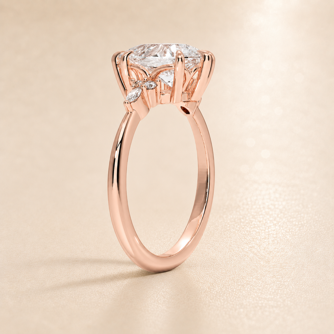 Accents Triology Engagement Ring in Rose Gold
