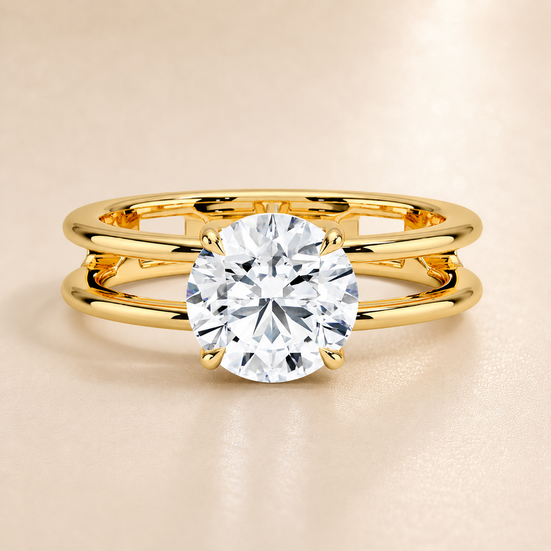 Open Double Band Solitaire Ring in Yellow Gold