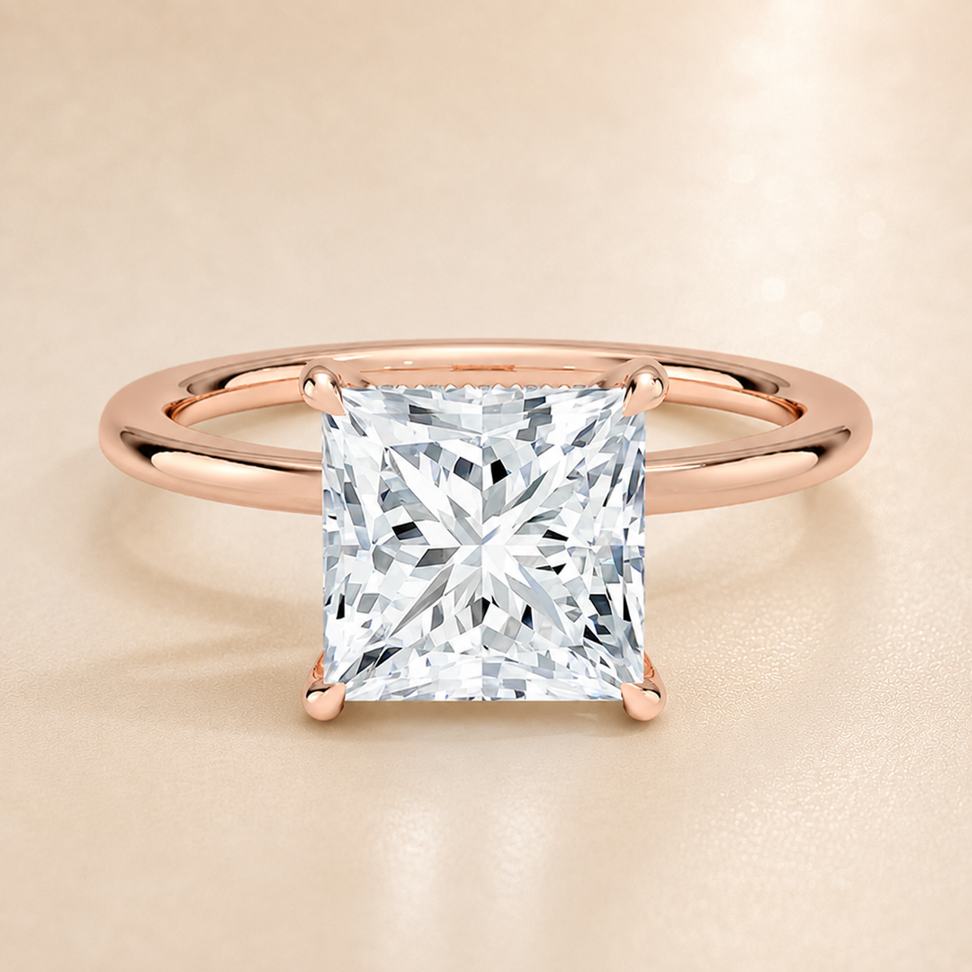 Hidden Halo Solitaire Diamond Ring in Rose Gold