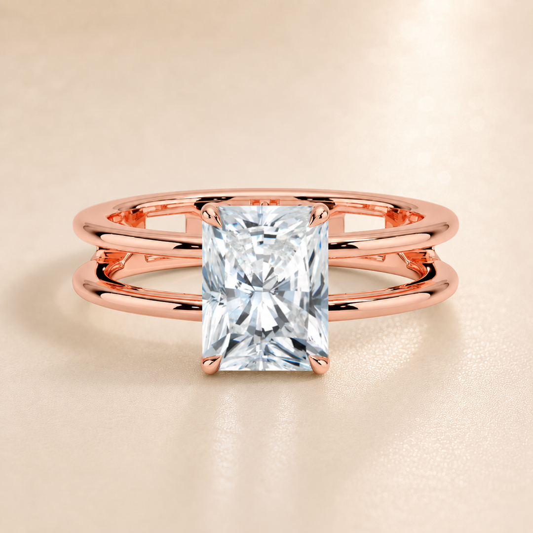 Open Double Band Solitaire Ring in Rose Gold