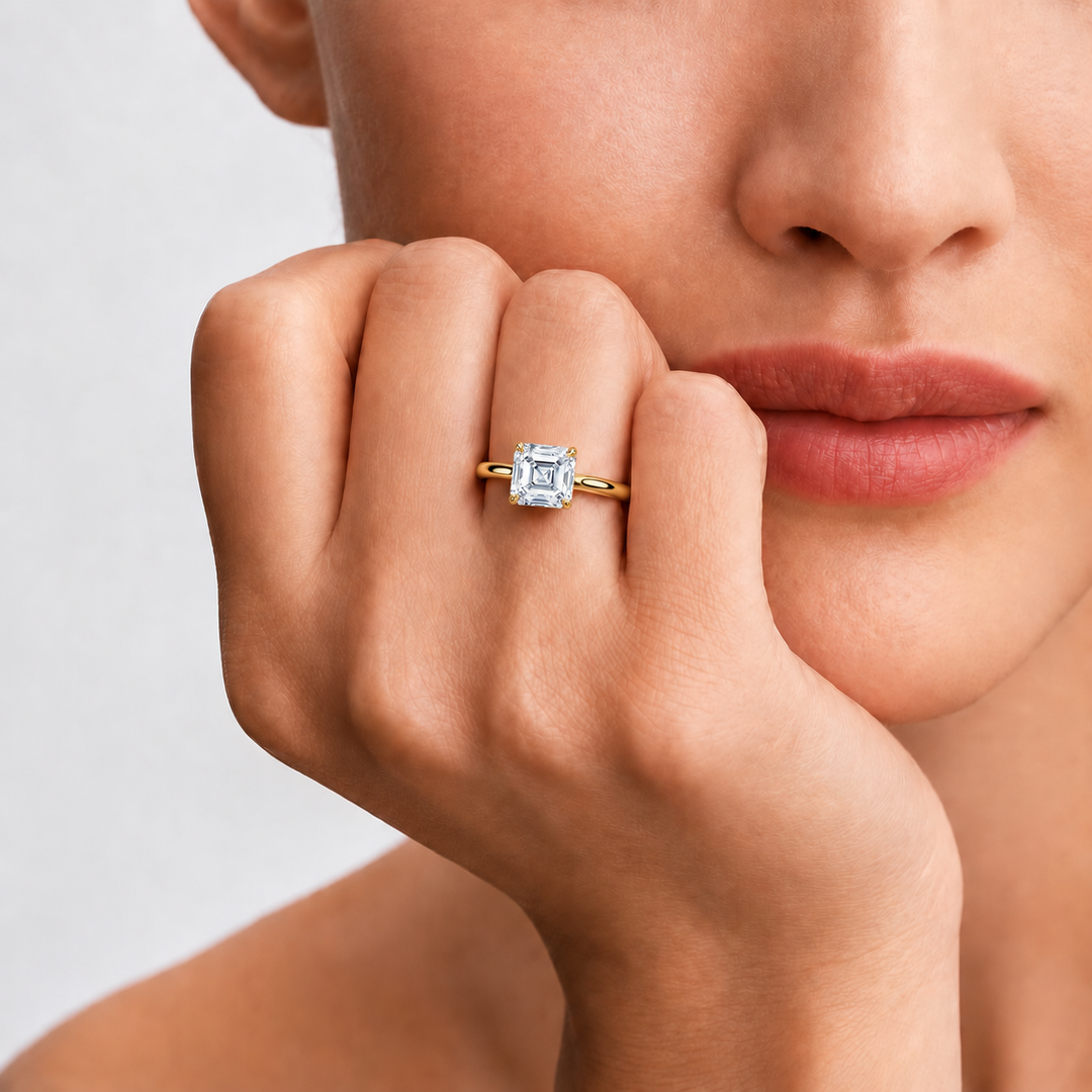 Hidden Halo Solitaire Diamond Ring in Yellow Gold
