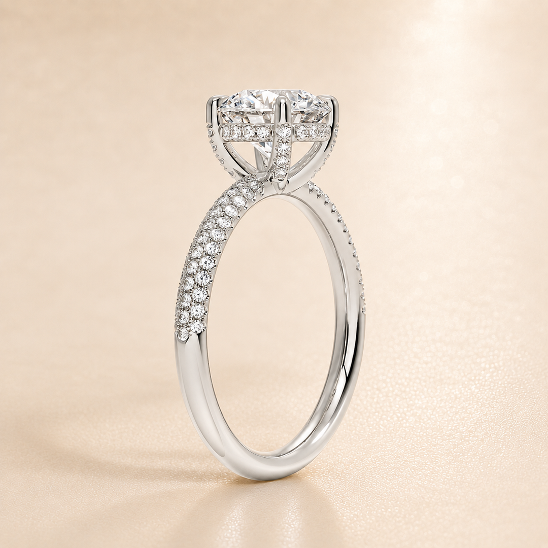 Micro Pave band Solitaire Ring in Silver