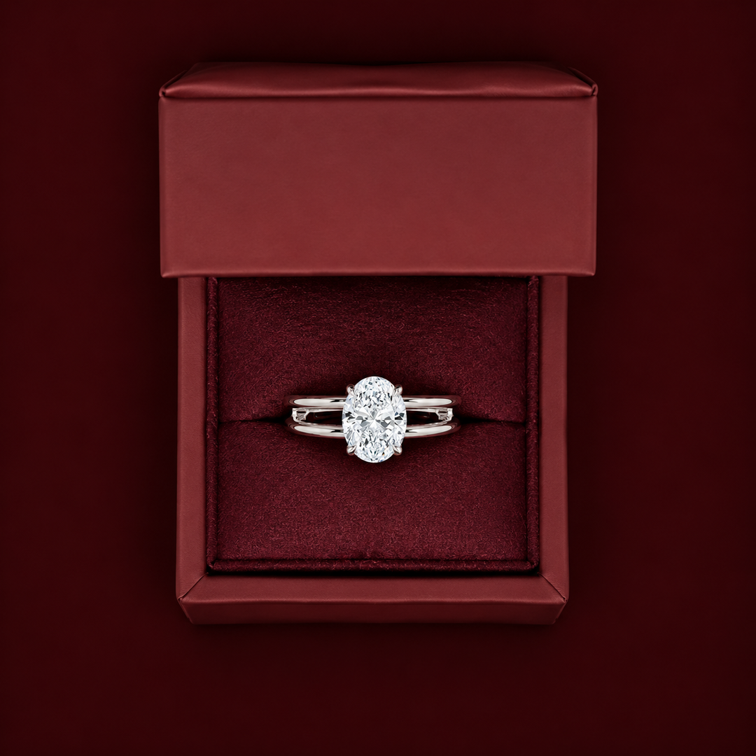 Open Double Band Solitaire Ring in White Gold