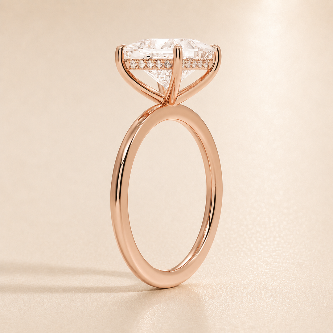 Hidden Halo Solitaire Diamond Ring in Rose Gold