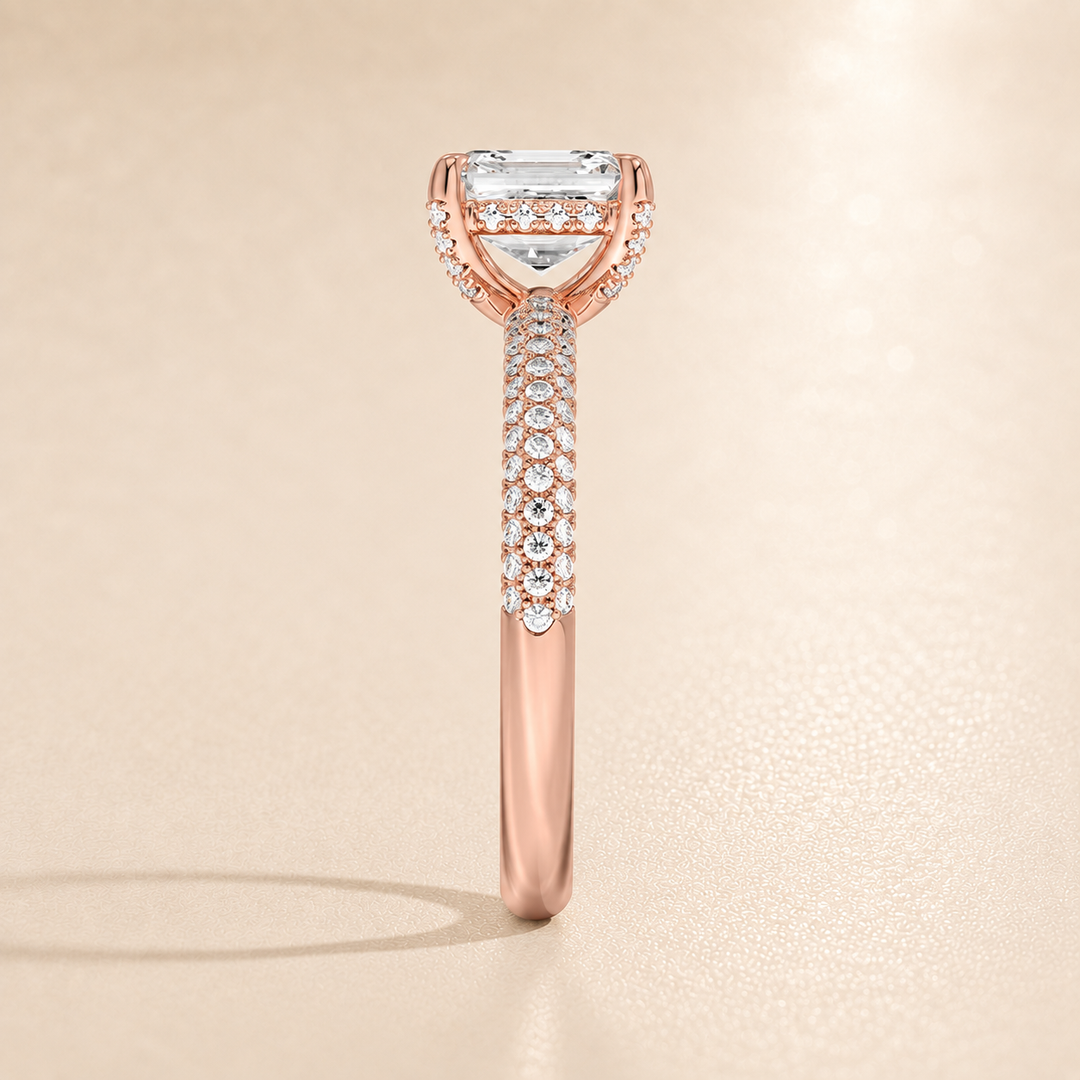 Micro Pave band Solitaire Ring in Rose Gold