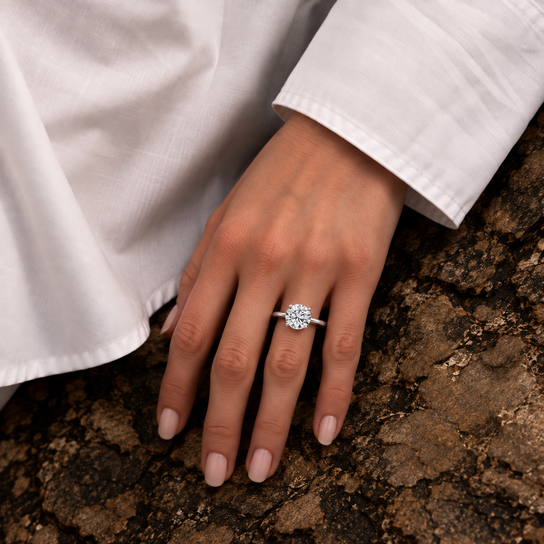 Hidden Petal Solitaire Ring in Silver