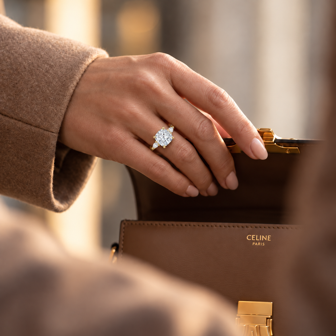 Accents Triology Engagement Ring in Yellow Gold