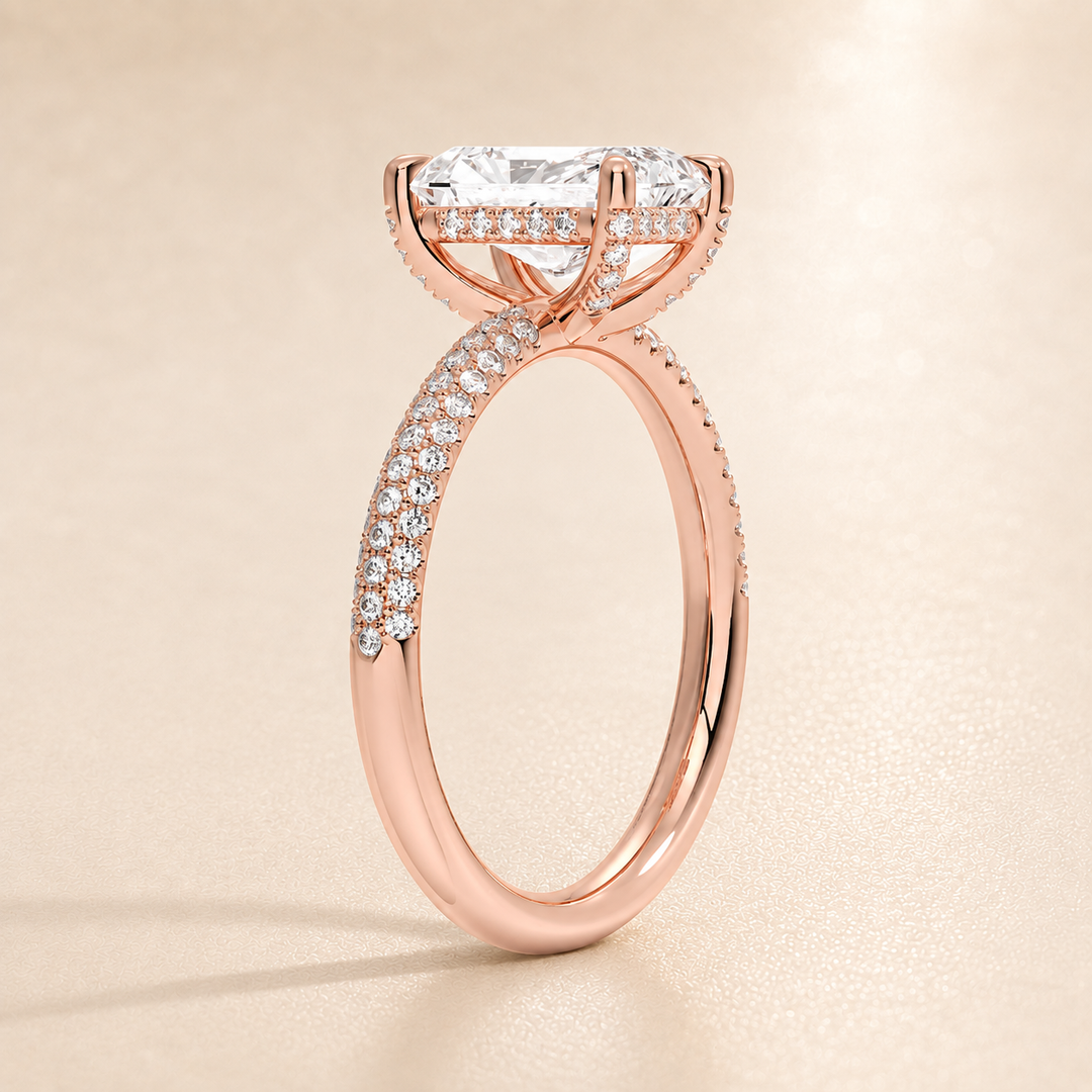 Micro Pave band Solitaire Ring in Rose Gold