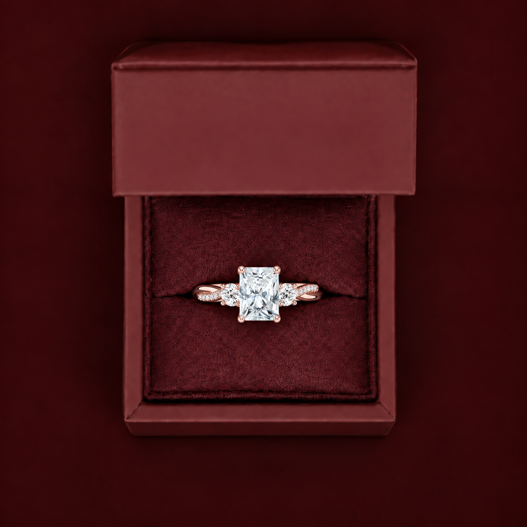 Twisted Vine Band Three Stone Ring in Rose Gold