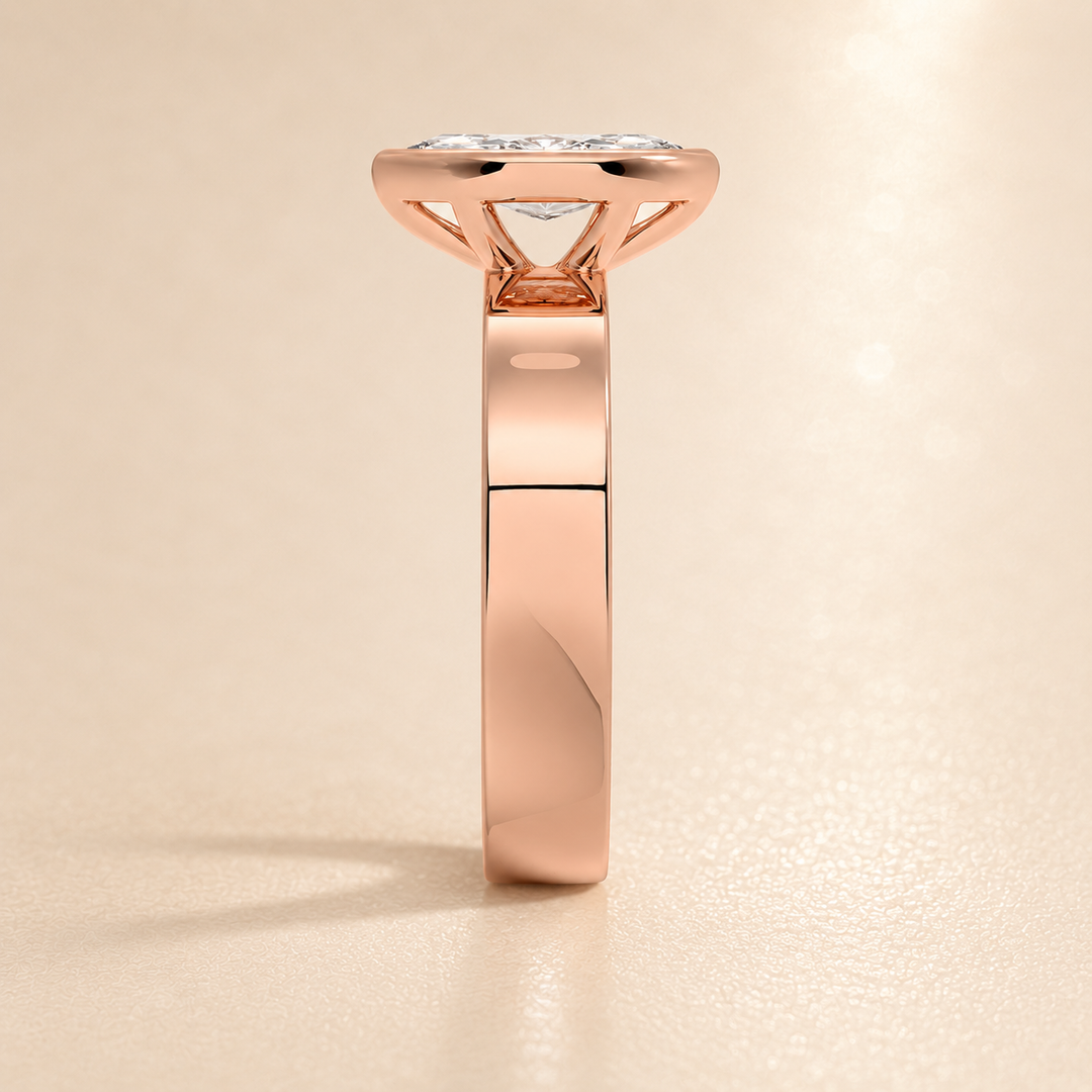 4mm Cigar band Bezel set Solitaire Ring in Rose Gold