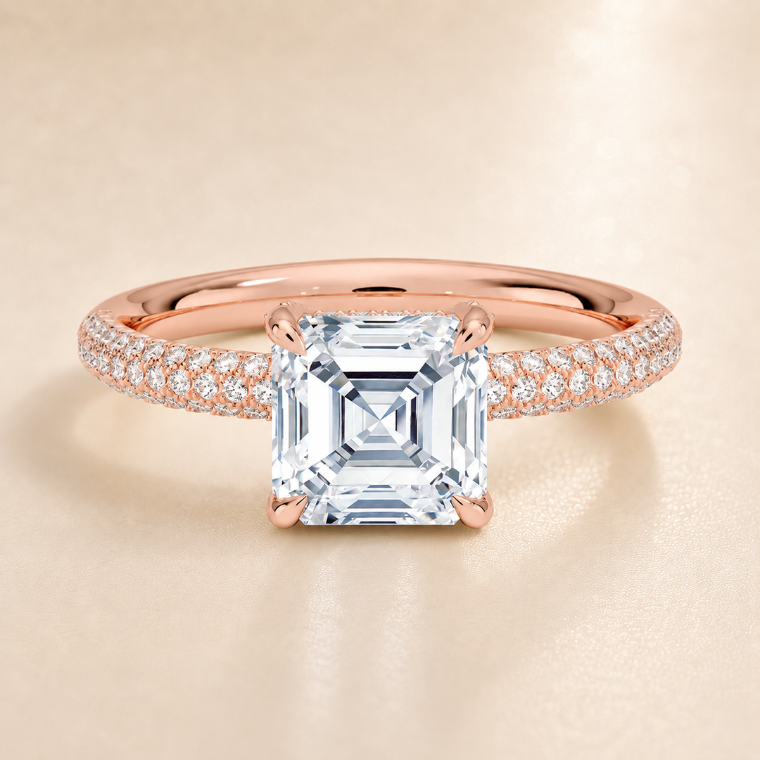 Micro Pave band Solitaire Ring in Rose Gold