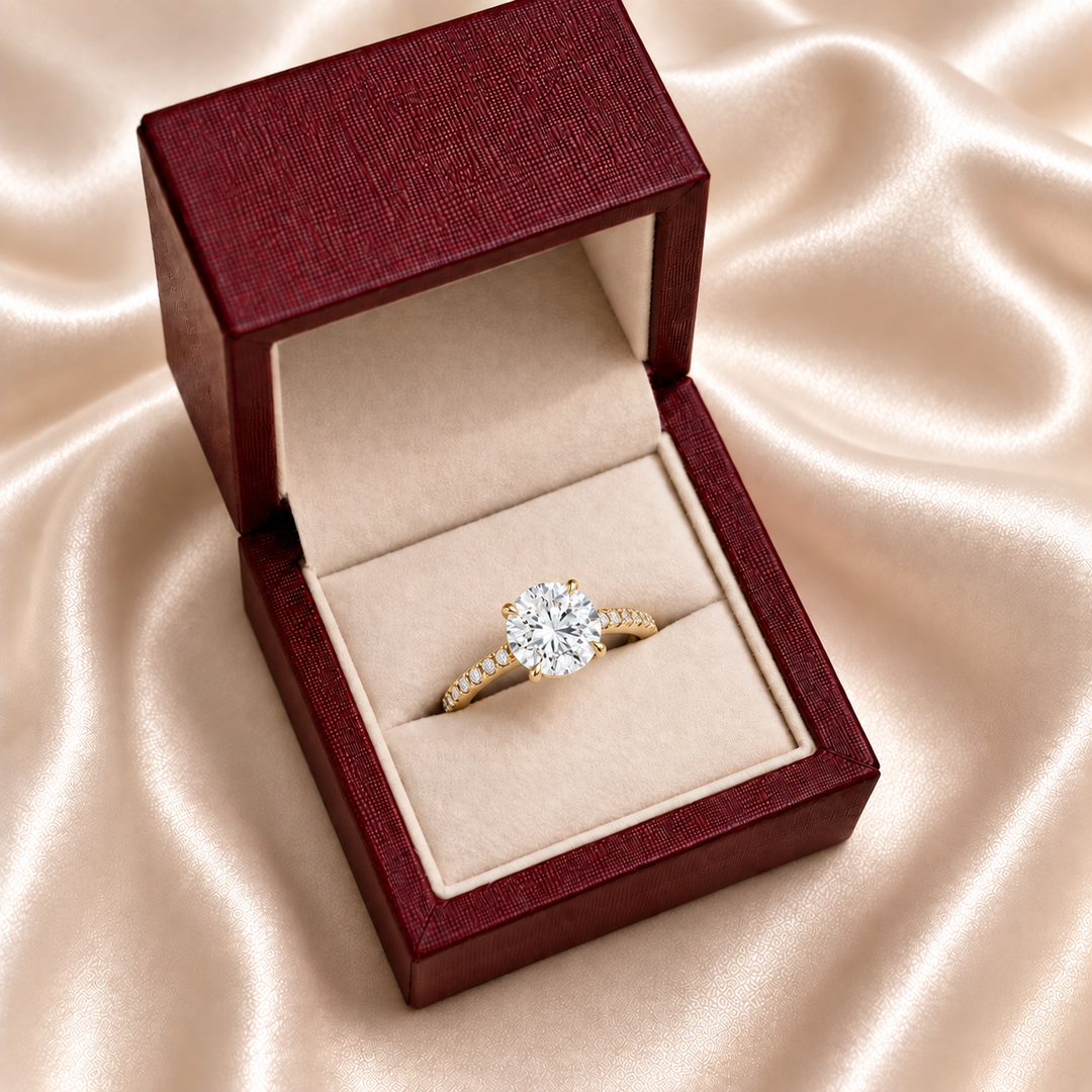 Pave Hidden Halo Solitaire Diamond Ring in Yellow Gold