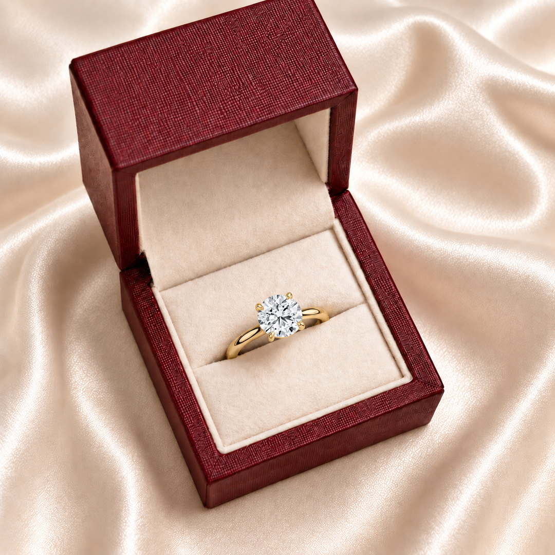 Hidden Halo Solitaire Diamond Ring in Yellow Gold