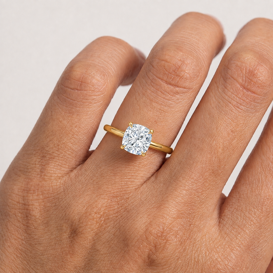 Hidden Halo Solitaire Diamond Ring in Yellow Gold