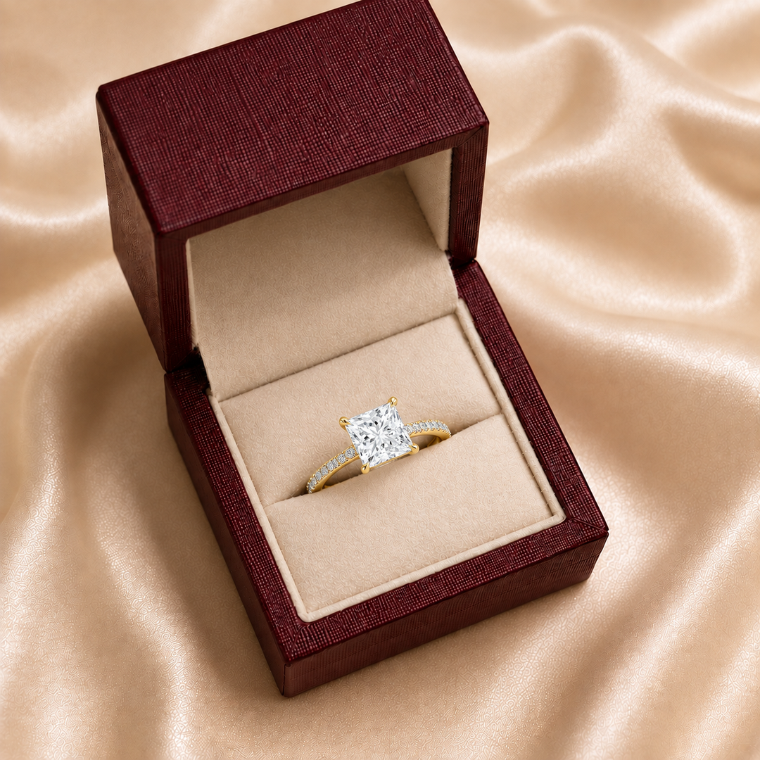 Pave Hidden Halo Solitaire Diamond Ring in Yellow Gold