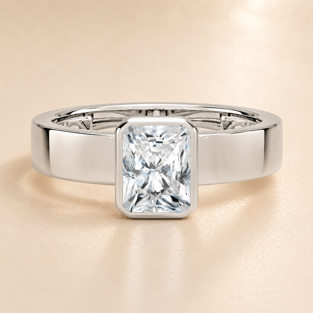 4mm Cigar band Bezel set Solitaire Ring in Silver