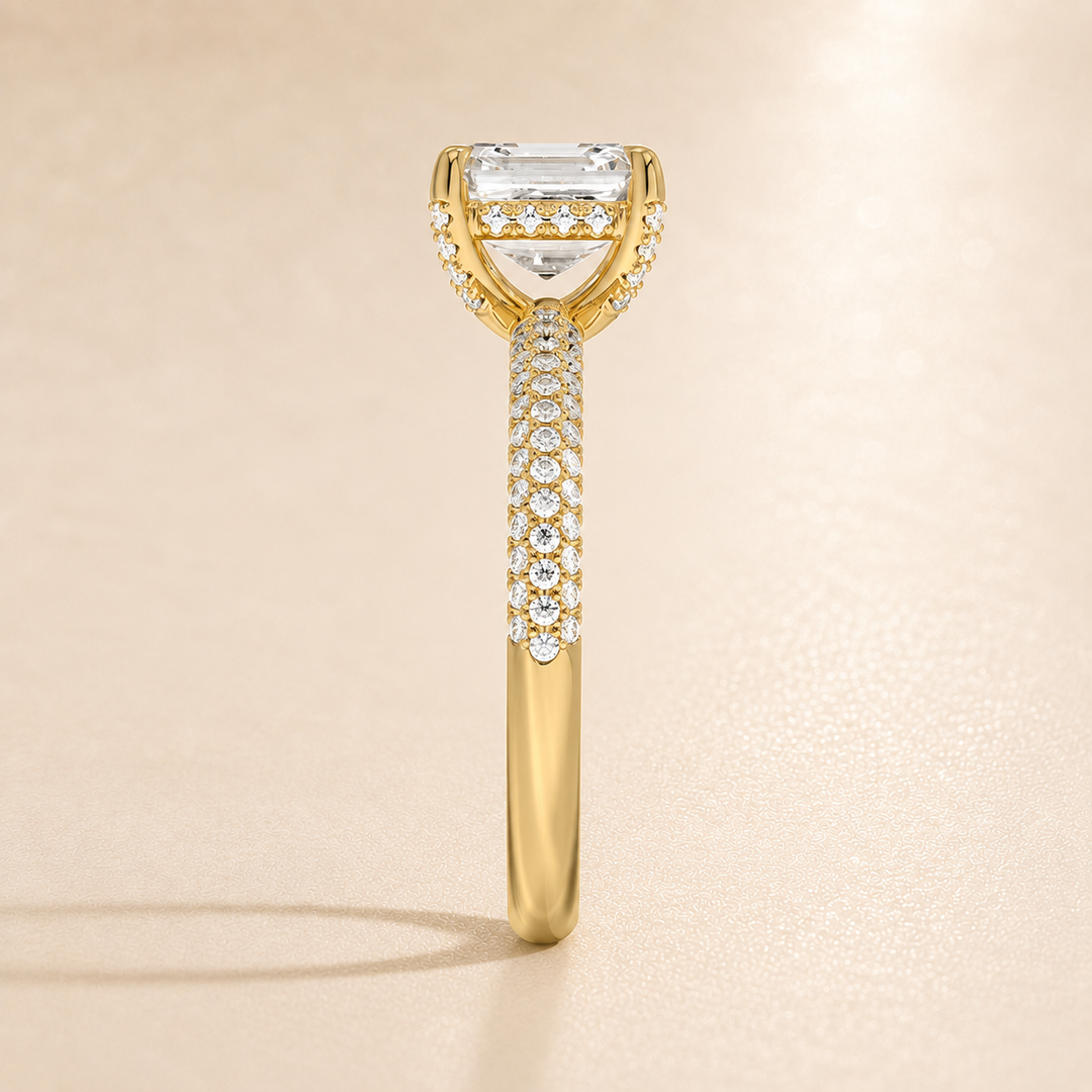 Micro Pave band Solitaire Ring in Yellow Gold