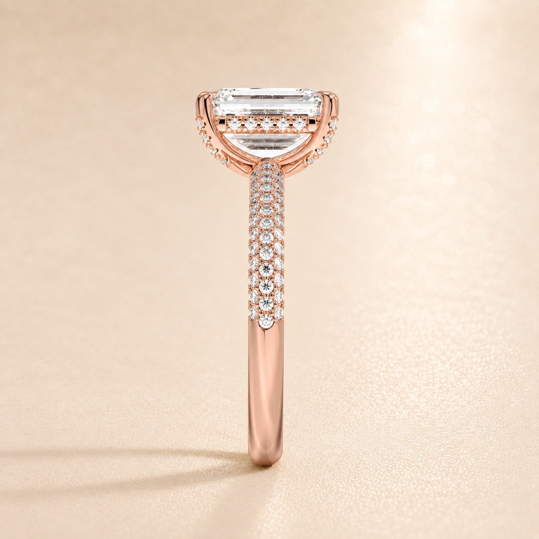 Micro Pave band Solitaire Ring in Rose Gold