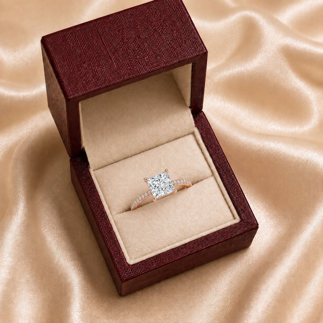 Pave Hidden Halo Solitaire Diamond Ring in Rose Gold