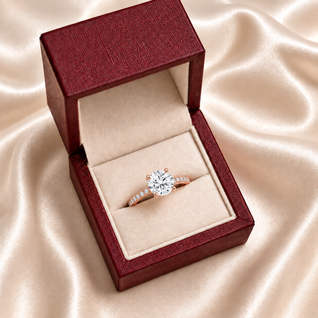 Pave Hidden Halo Solitaire Diamond Ring in Rose Gold