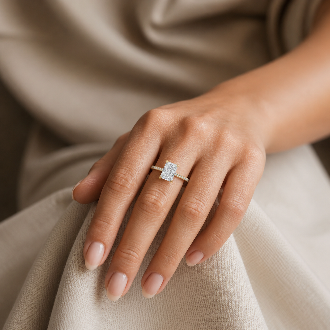 Pave Hidden Halo Solitaire Diamond Ring in Yellow Gold