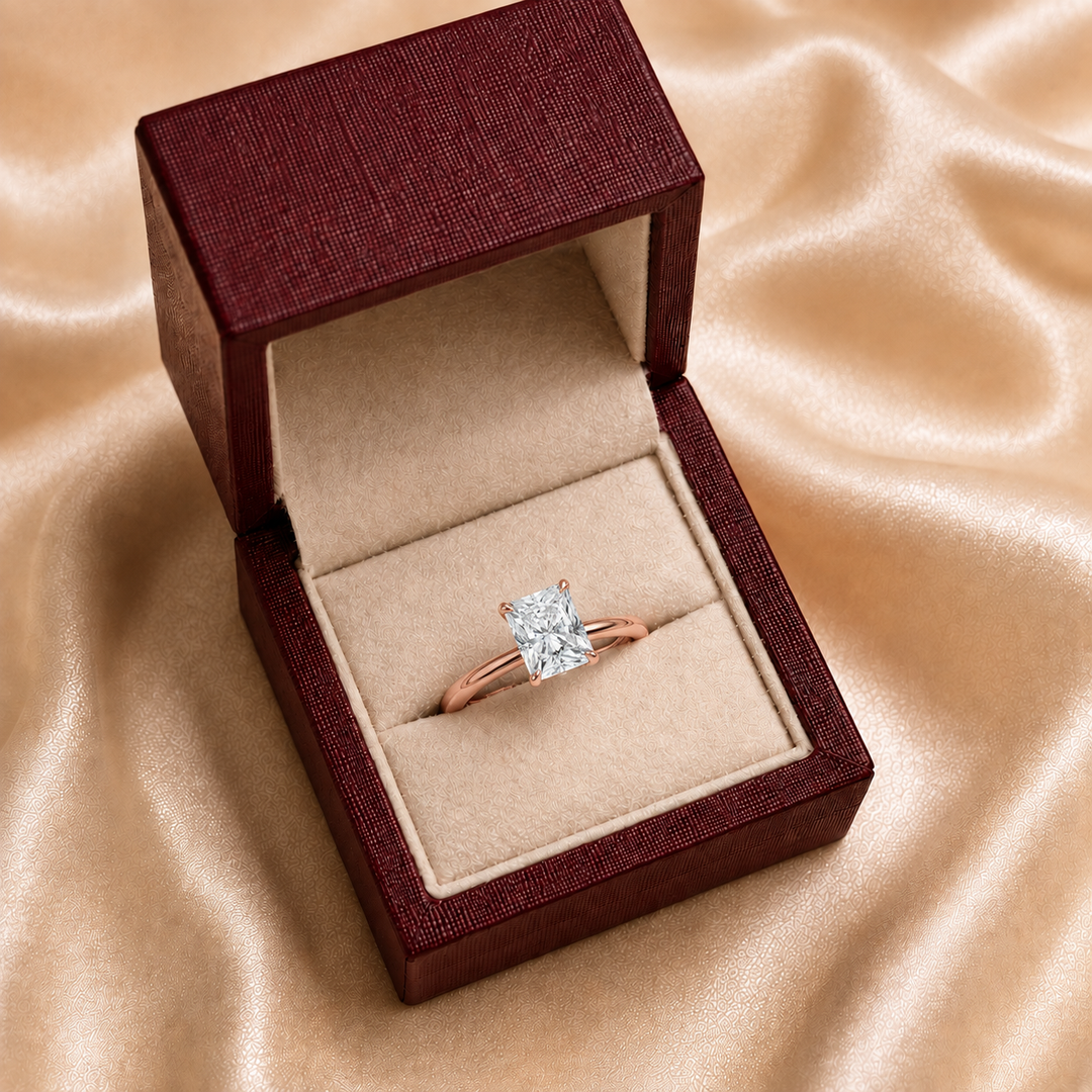 Hidden Halo Solitaire Diamond Ring in Rose Gold