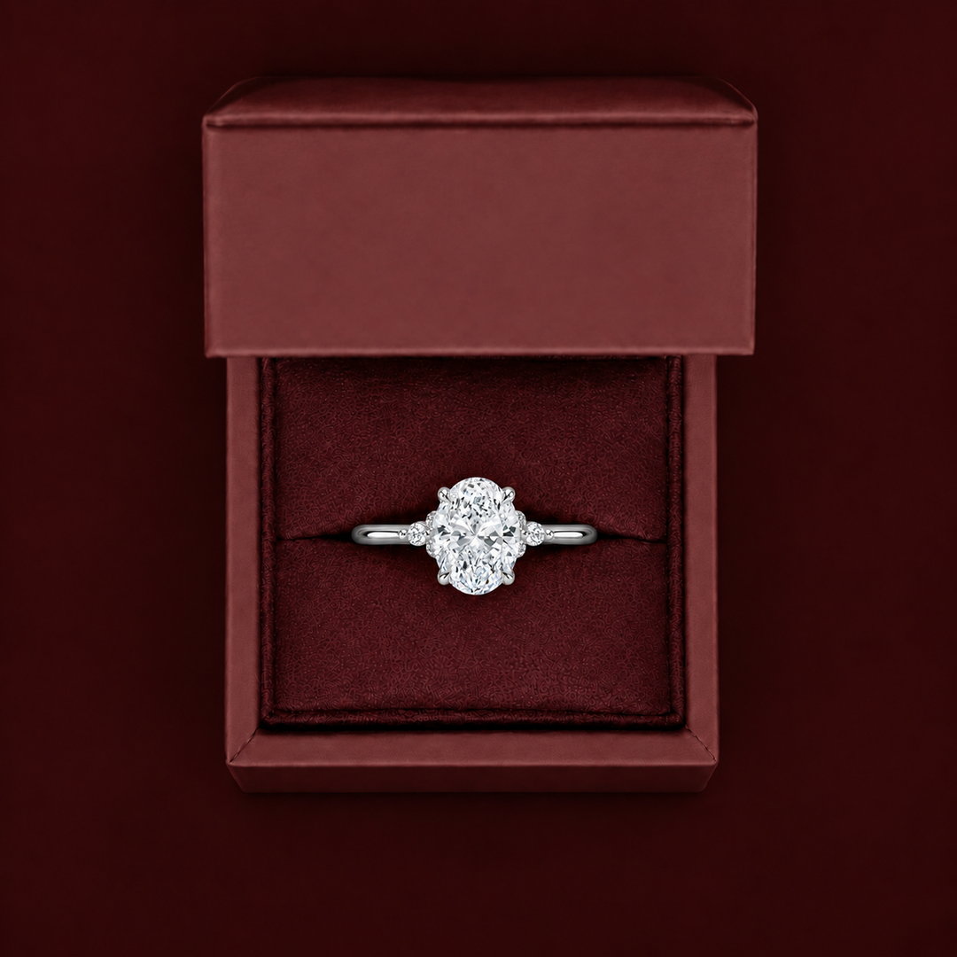 Six round accent diamonds Three Stone Ring in Silver