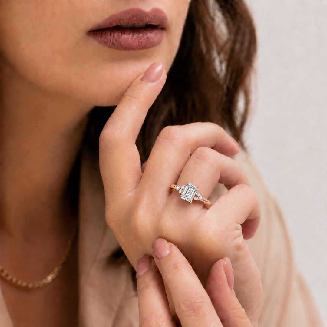 Accents Triology Engagement Ring in Rose Gold
