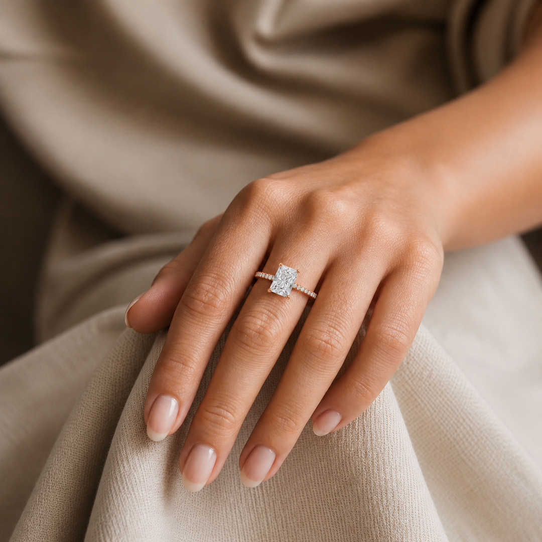 Pave Hidden Halo Solitaire Diamond Ring in Rose Gold