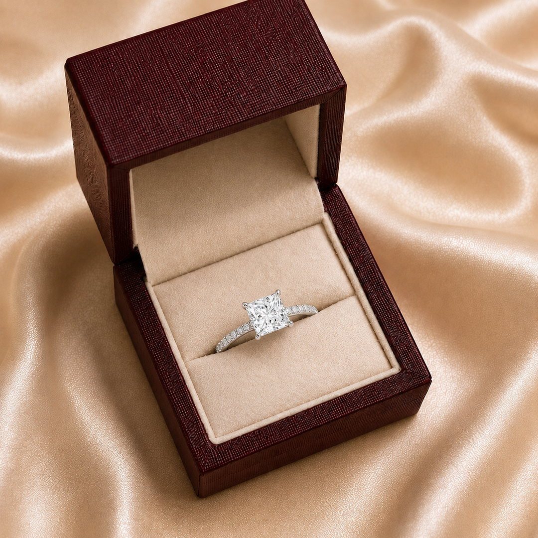 Pave Hidden Halo Solitaire Diamond Ring in White Gold