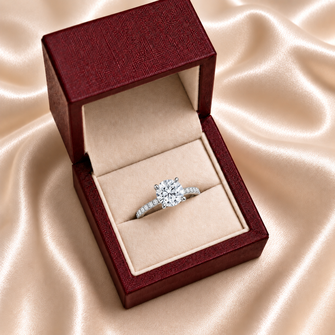 Pave Hidden Halo Solitaire Diamond Ring in Silver