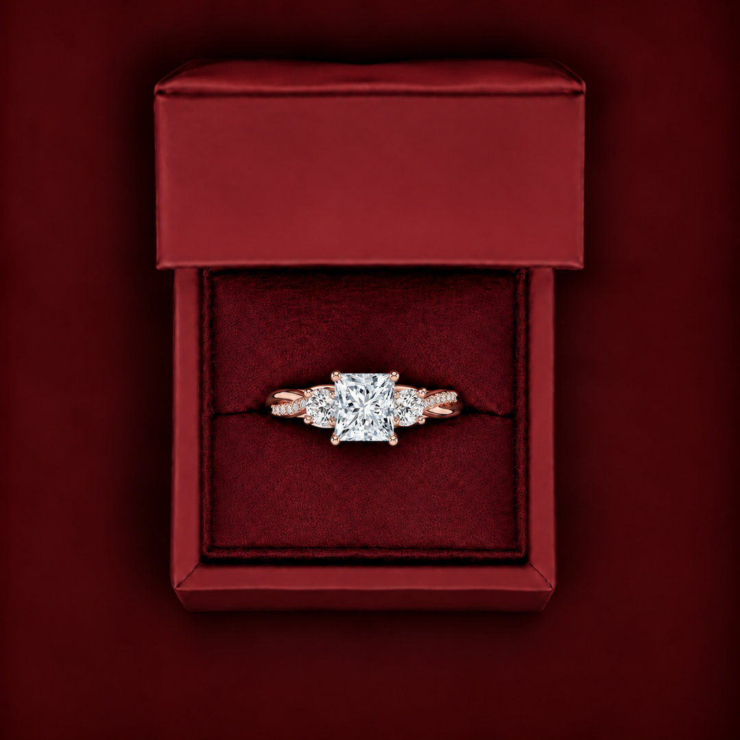 Twisted Vine Band Three Stone Ring in Rose Gold