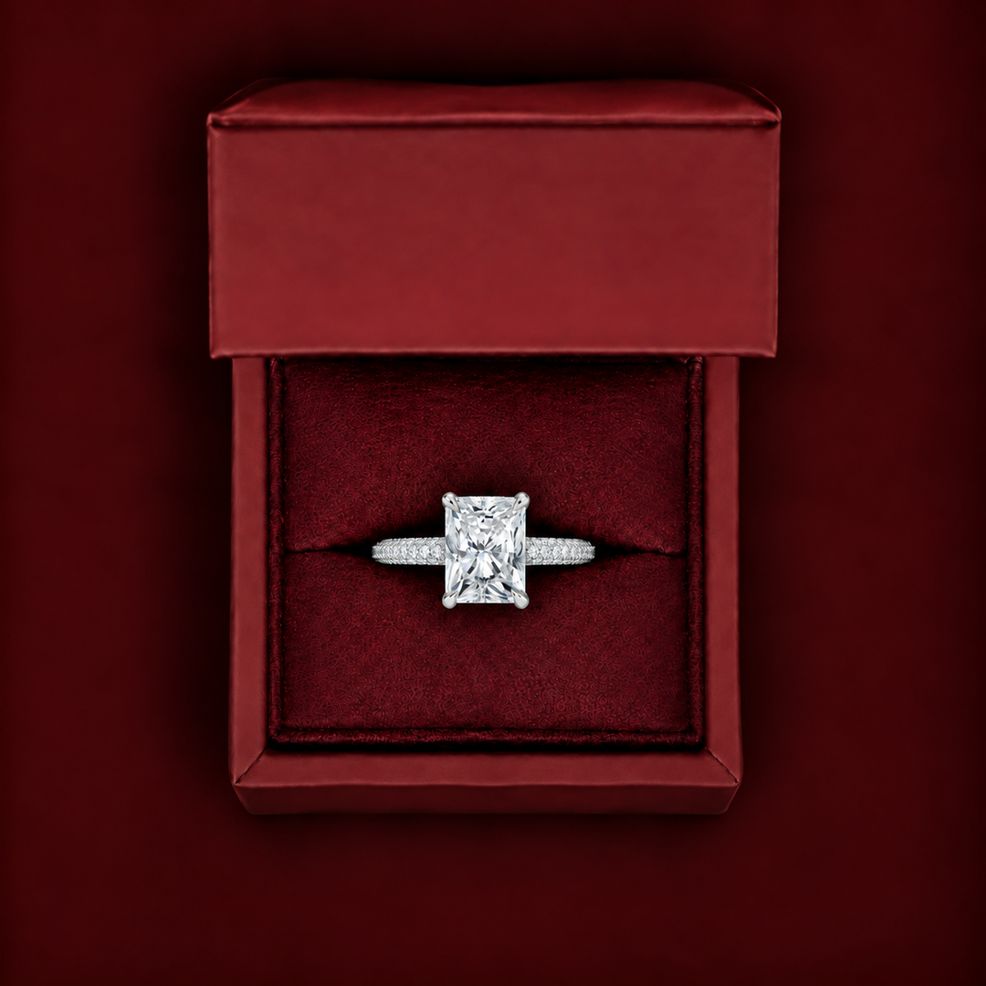 Micro Pave band Solitaire Ring in Silver