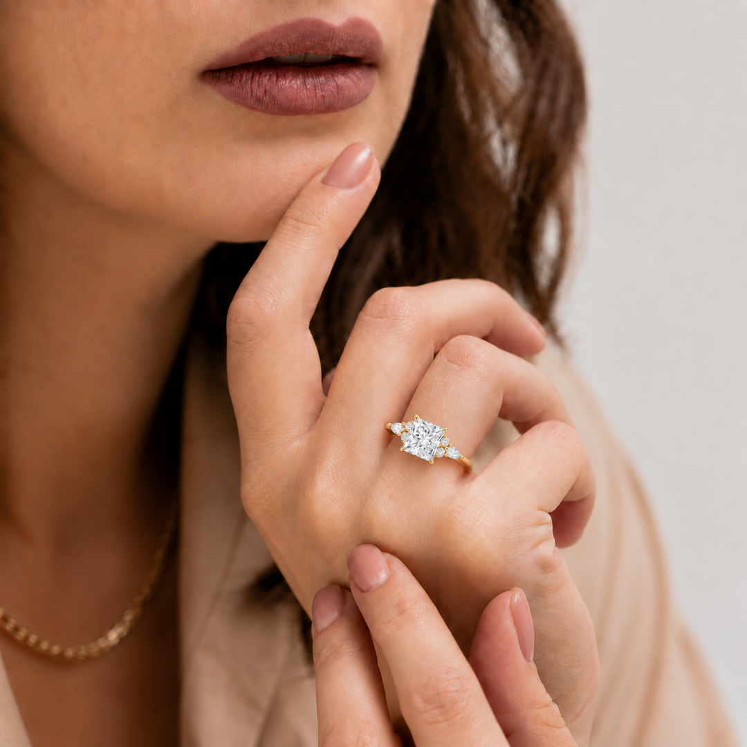 Accents Triology Engagement Ring in Yellow Gold