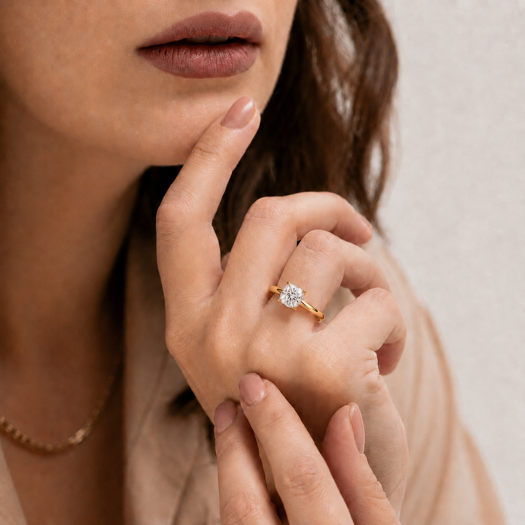 Hidden Halo Solitaire Diamond Ring in Yellow Gold