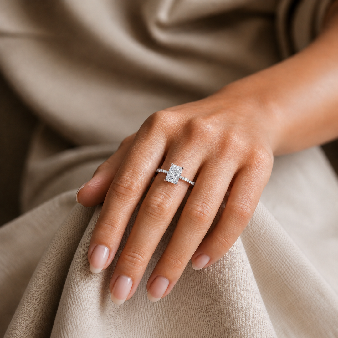Pave Hidden Halo Solitaire Diamond Ring in White Gold